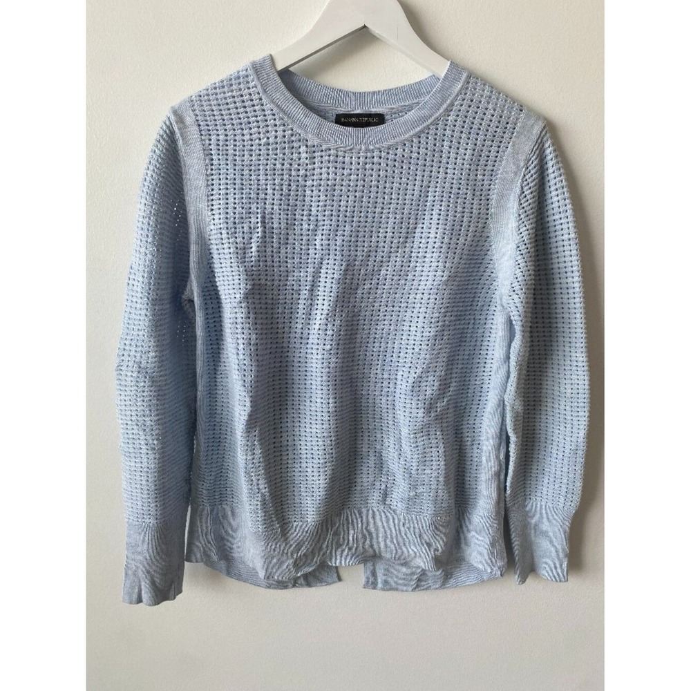 Banana‎ Republic Light Blue Open Knit Crewneck Pullover Sweater Womens Medium